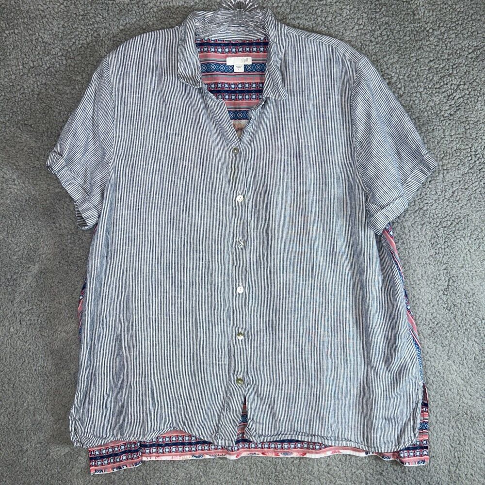 J. Jill Size Large Everyday Linen Button-Front Shirt Stain on Front